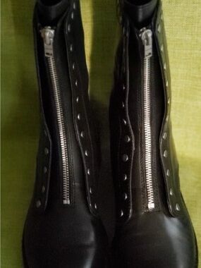Coach Black Leather Moto Boots with Center Zippers and Studs